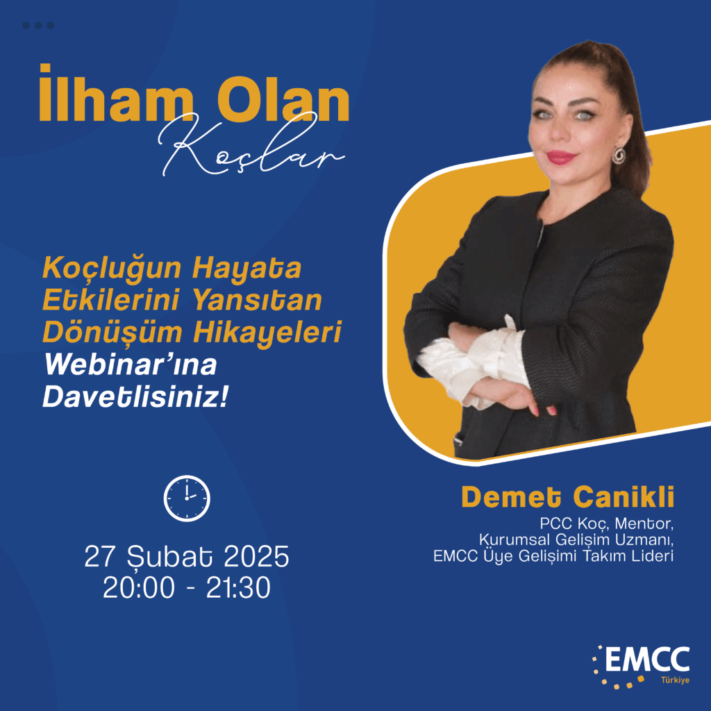 Koçluğun hayata etkilerini yansıtan dönüşüm hikayeleri: Koçluğun hayata etkilerini yansıtan dönüşüm hikayelerini ele alacağımız bu etkinlikte, koçluk süreçlerinin bireyler ve kurumlar üzerindeki gücünü keşfedeceğiz. Gerçek deneyimler ve ilham veren hikayelerle dolu bu interaktif buluşmada, siz de kendi hikayelerinizi paylaşabilir, profesyonel yolculuğunuza yeni bir bakış açısı katabilirsiniz.