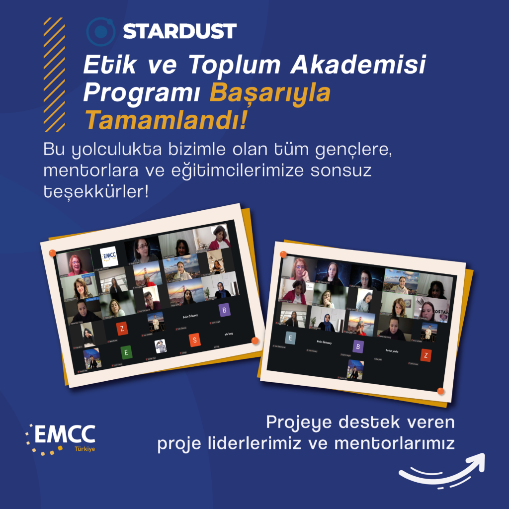 🌟 🎙️ STARDUST | Etik ve Toplum Akademisi'ni başarıyla tamamlamanın gururunu ve mutluluğunu yaşıyoruz.

Türkiye'nin dört bir yanından pırıl pırıl üniversite öğrencileriyle etik farkındalık, toplumsal sorumluluk ve kişisel gelişim üzerine dopdolu bir yolculuk geçirdik.

Toplam 5 saatlik mentorluk seansları ve değerli eğitimlerle zenginleşen programımızda, birlikte düşünmenin ve birlikte gelişmenin gücünü bir kez daha gördük.

Bu değerli yolculuğa katılarak vizyonumuza ortak olan tüm katılımcı gençlerimize; bilgi ve deneyimlerini karşılıksızca paylaşan kıymetli mentorlarımıza ve eğitimcilerimize sonsuz teşekkür ederiz.

Birlikte düşündük, birlikte değiştirmek için ilk adımı attık. Yeni yolculuklarda yeniden buluşmak dileğile!